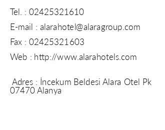 Alara Hotel iletişim bilgileri